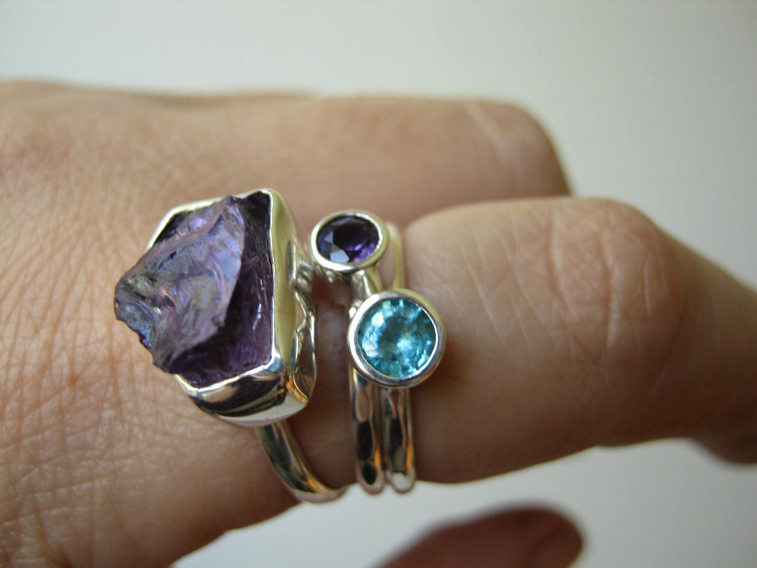 Teal Blue Apatite Stacking Ring - Sterling Silver