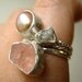 Rough Diamond, Rough Morganite and Natural Pearl Stack Ring Set - Engagement , Wedding
