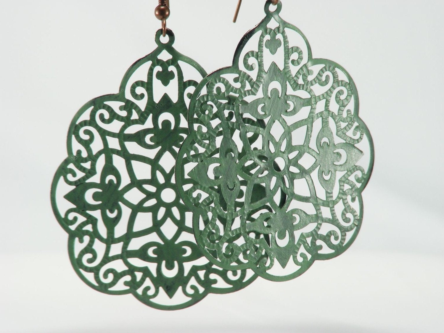 Jade Metal Filigree Teardrop Earrings