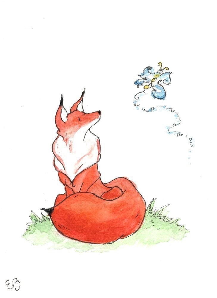 Gazing Fox. PRINT 8X10. Nursery Art Wall Decor
