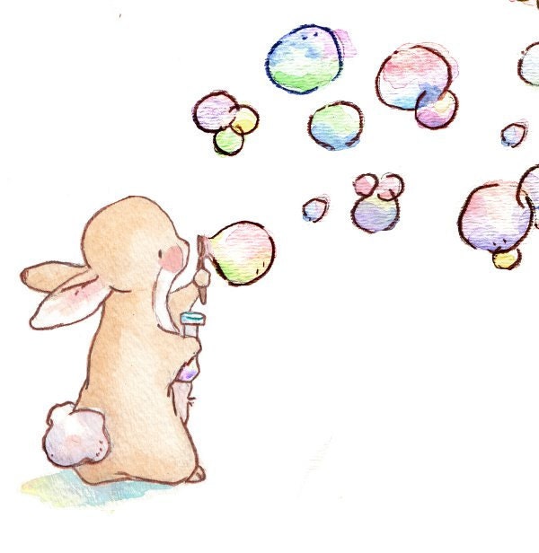 Children Art Print. Bubbles for Bunnies. PRINT 8X10. Nursery Art Home Decor