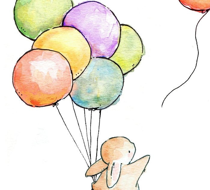 Children Art Print. Goodbye Balloon. PRINT 8X10. Nursery Art Home Decor