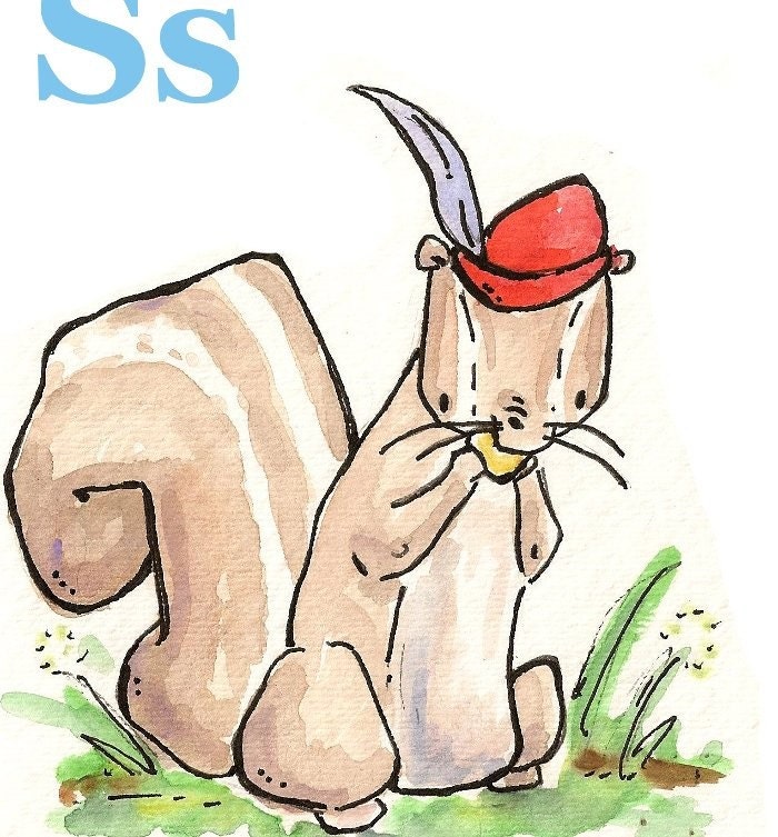 S is for Squirrel. ALPHABET CARD. PRINT. 5X7