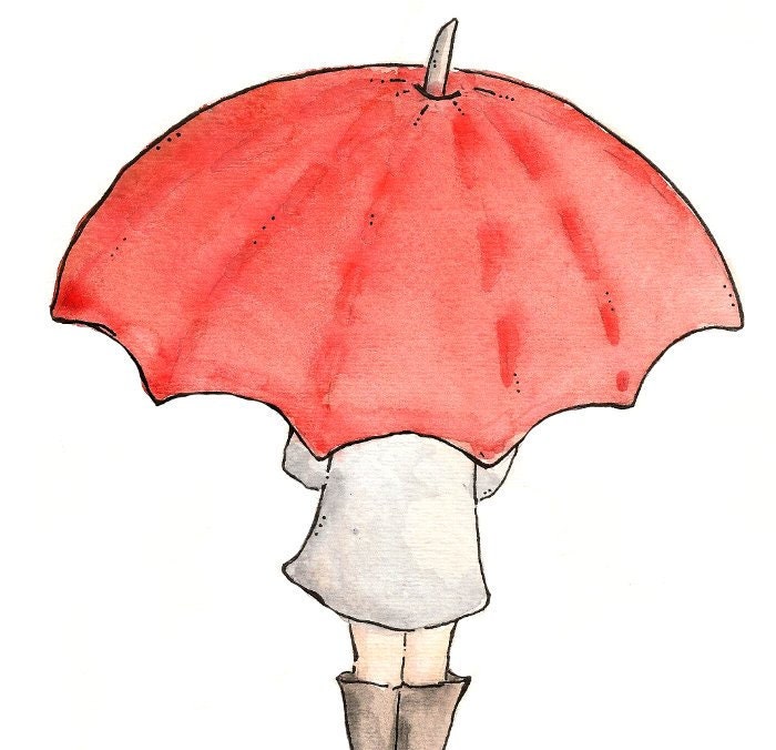 The Red Umbrella. Print 8X10. Nursery Art Wall Decor
