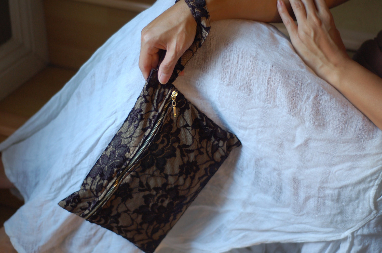 Black Lace Vintage Fabric Wristlet