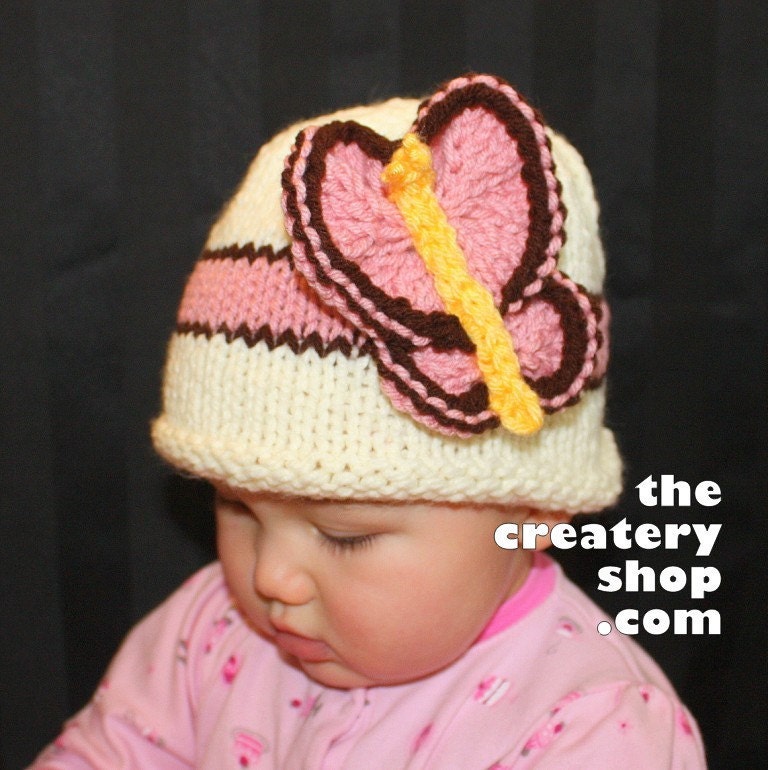Baby Bye Bye Butterfly Applique Hat Knitting Pattern