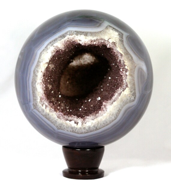 Sphere, Agate Geode Crystal Quartz Druzy, Blue,Gray, Smoky Brown,  4.59 Inch Home, Office Decor