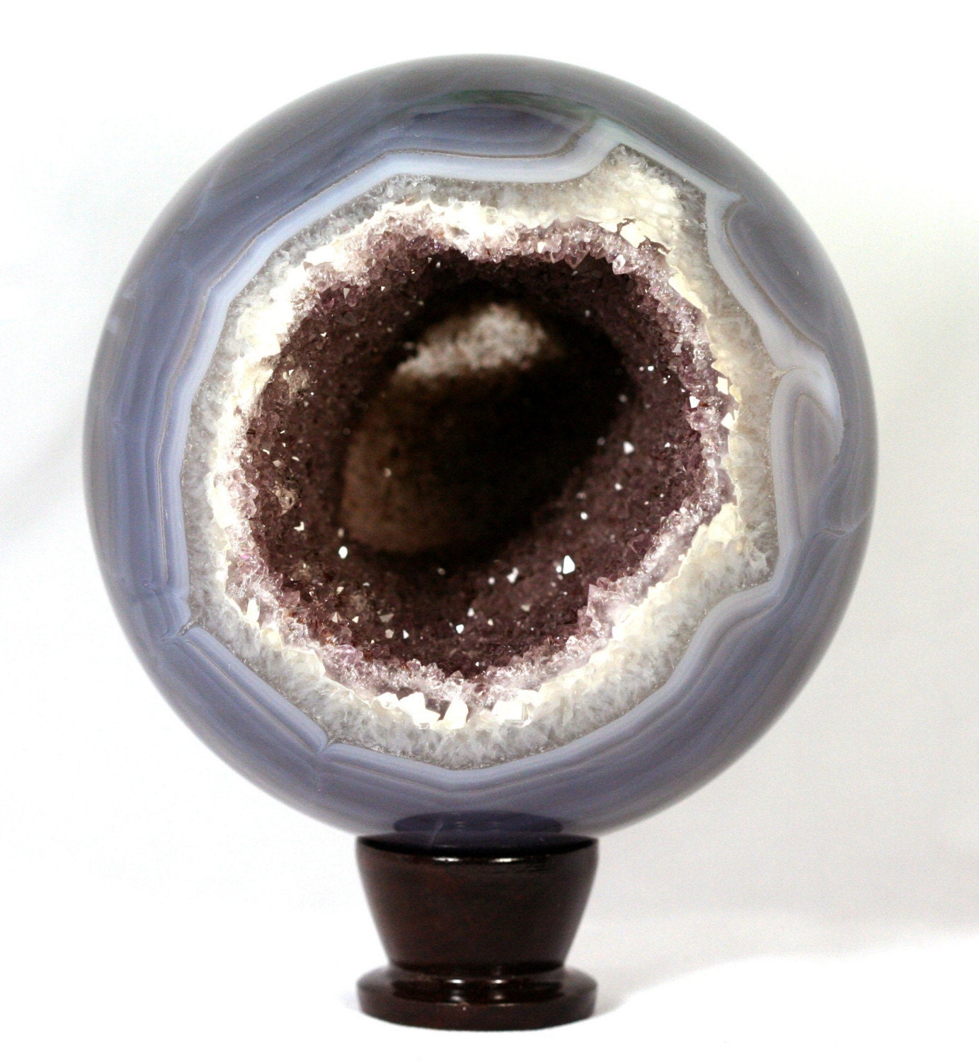 Sphere, Agate Geode Crystal Quartz Druzy, Blue,Gray, Smoky Brown,  4.59 Inch Home, Office Decor