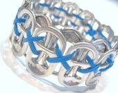 Pop Soda Can Tab Bracelet TURQUOISE CORD - Recycled - Upcycled - Like Kristen Stewart's - Twilight inspired - Does not scratch - Washed tabs