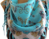 Limited Collection...Anatolian Cotton Gauze Scarf....Turquoise and white...Hottest Mediterranean Trend..