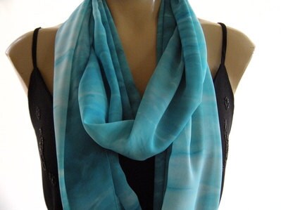 Batiked on Batiked Atlantis Blue Necklace Scarf Chiffon Euro Chic