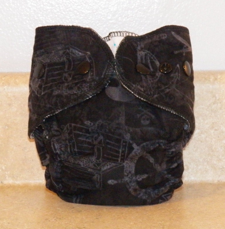 Fitted Preemie Newborn Cloth Diaper- 4 to 9 pounds- Pirates/Skulls/Punk/Rocker