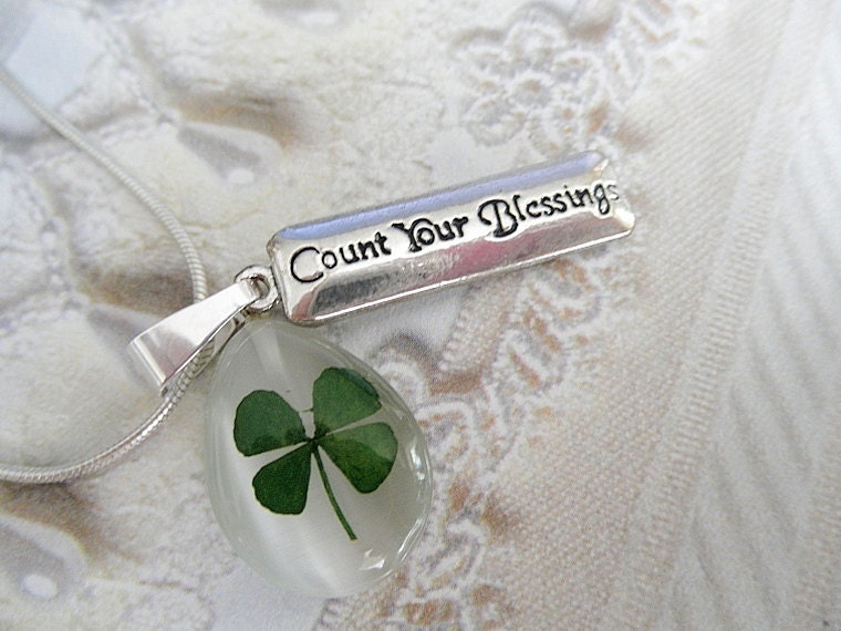 Count Your Blessings-4 Leaf Clover Pendant with Blessings Charm-Symbolizes Luck, Love, Hope, Faith