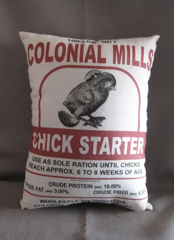 Feedsack Pillow, Chick Starter Feedsack, Primitive, Rustic, Farmhouse,  Cottage,  Accent Pillow