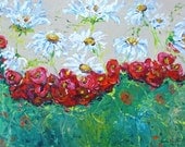 large impasto abstract flower original oil painting daisies poppies garden landscape contemporary 18 x 24