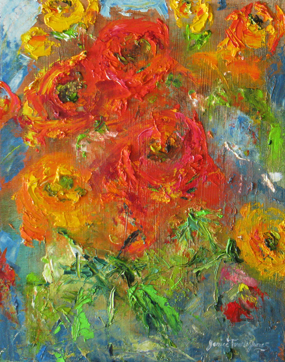 abstract impasto poppies original oil painting canvas flower garden landscape palette knife floral fine art 11 x 14