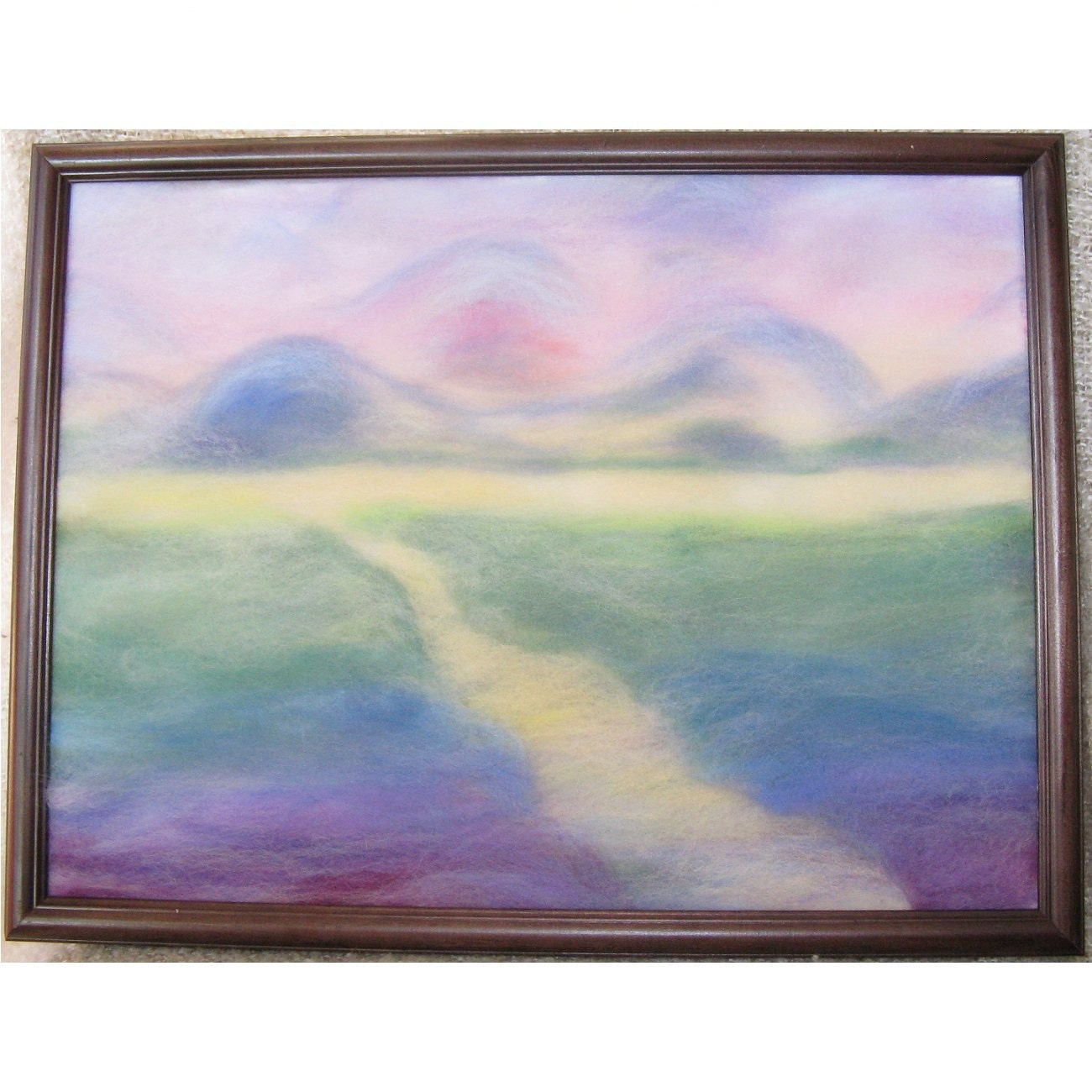 Landscape in Rainbow Colors - wool fiber art, wall hanging, wool picture