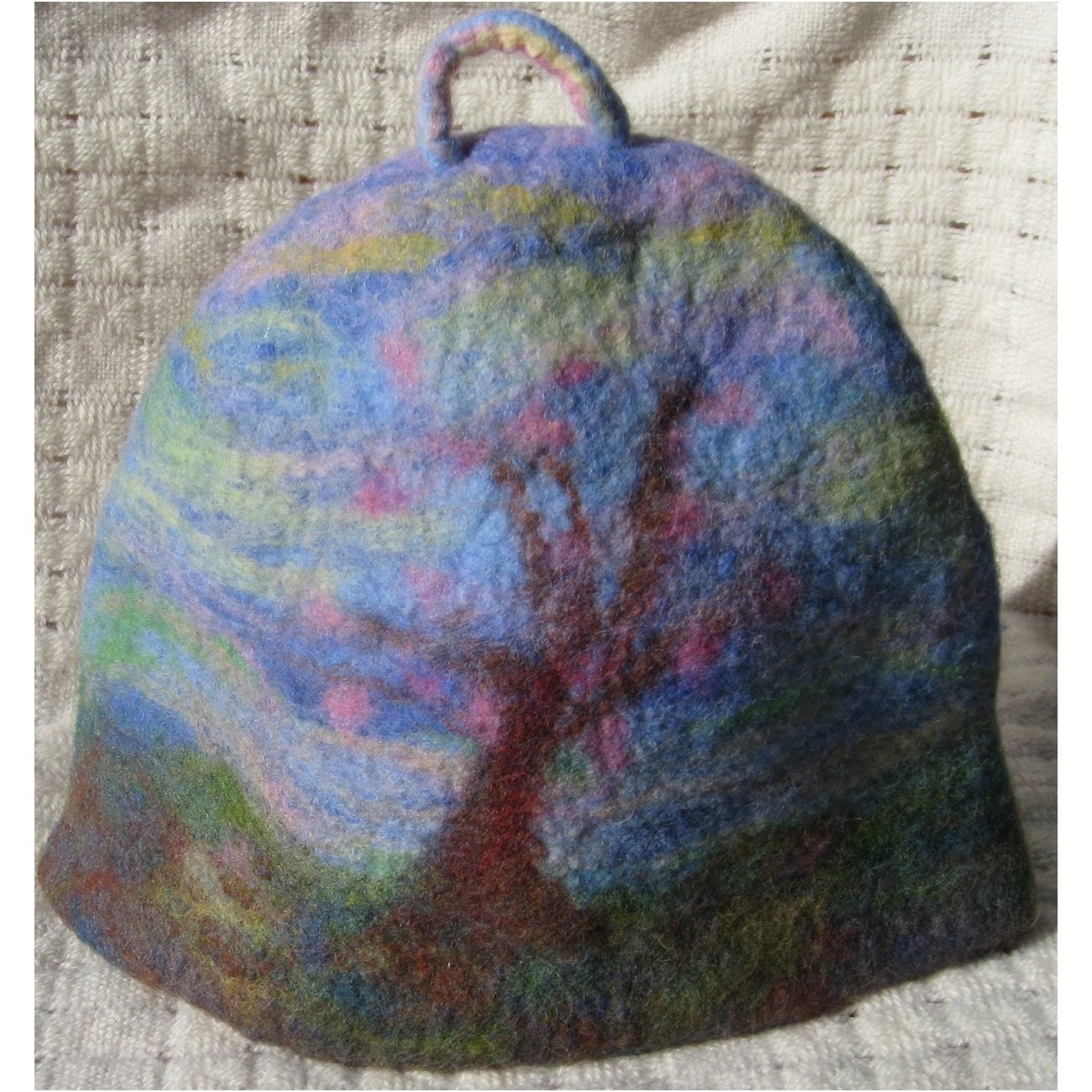 Tea cozy  - tea cosy - teapot cozy - teapot cosy - with a blooming tree, needle felted