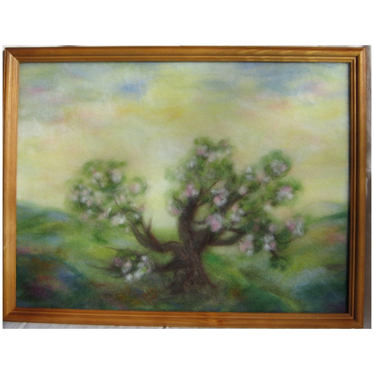 An Old Quince Tree - wool fiber art, wall hanging, wool picture