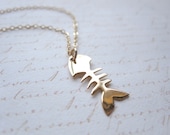 Gold Vermeil Fishbone Necklace, 14k Gold Filled Chain, Also Available in Sterling Silver, Fish Scale
