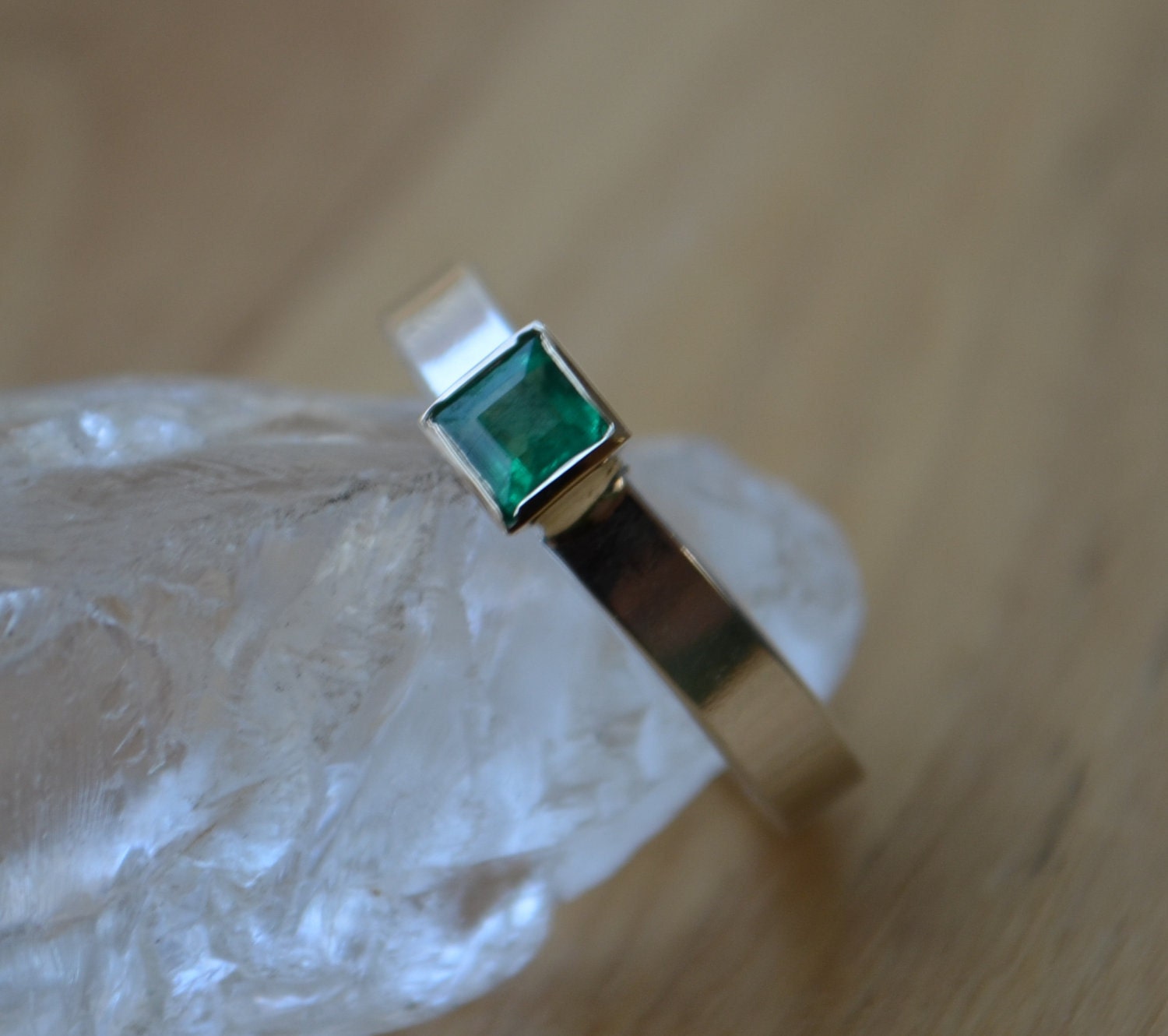 Princess Cut Colombian Emerald Ring with 14K Gold