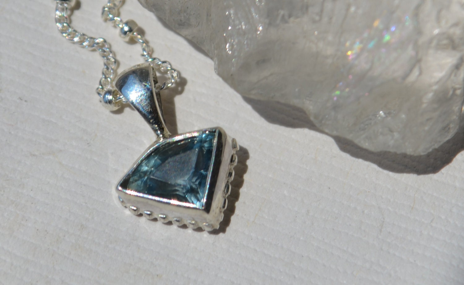 Unheated Madagascar Sapphire Pendant in Sterling with Millgrain