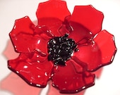 Transparent Red Fused glass Poppy Dish