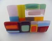 Colorful funky fused glass business card, or letter holder