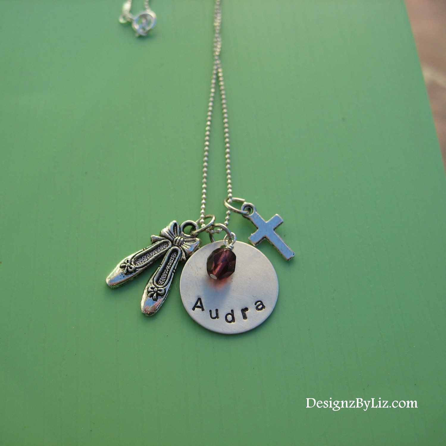 The Ballerina, personalized hand stamped necklace with ballet shoe charm