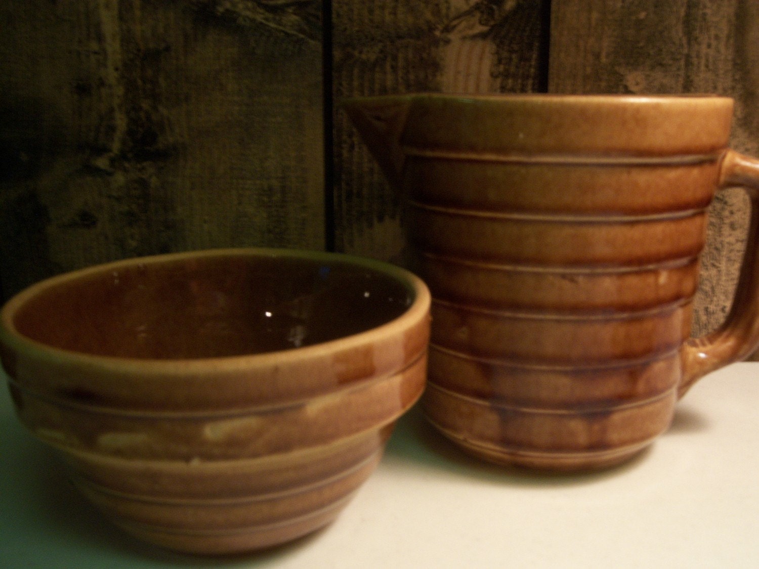 USA pottery Batter Pitcher & Matching Bowl farm house collectable, stone ware. country kitchen
