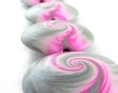 Focal Beads Lentil Beads Polymer Clay Swirl in Silver And Magenta - Set of 4