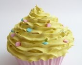 Kawaii Cupcake fake cupcake Kawaii Realistic look for christmas tree ornament, photography session props, first birthday party yellow icing
