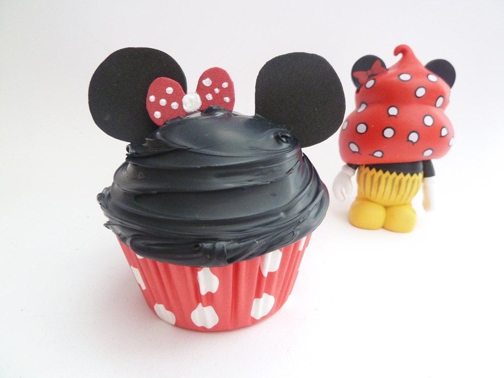 Minnie Mouse Cupcake fake cupcake Christmas ornament  and Theme birthday party decoration and first birthday picture photo prop black icing