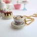 Alice In Wonderland Necklace miniature cup of coffee Charm with whipped cream fake cupcake white frosting time for tea party birthday girls