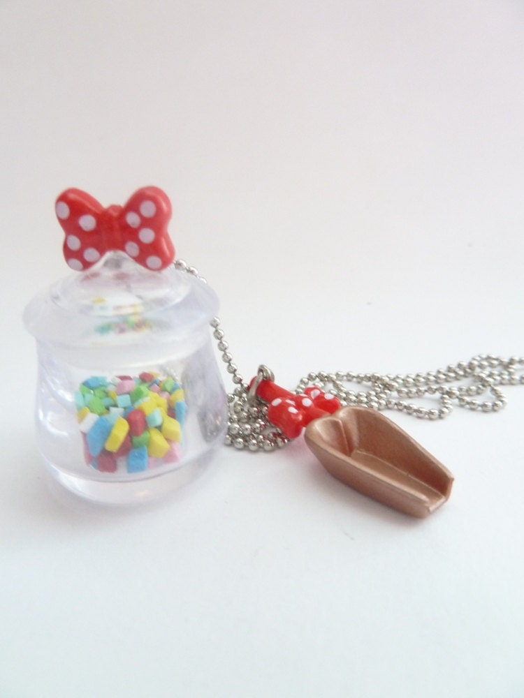 CANDYLAND NECKLACE Candy Jar necklace with sweet candy spoon Miniature charms with silver ball chain