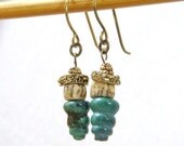Earrings, Turquoise, Betel Nut, Gold E356