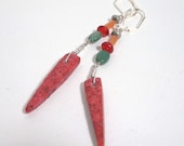 Earrings, Red Coral, Turquoise, Horn, Aventurine, Sterling E497