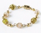 Bracelet, Wire Wrapped Rose Quartz, Green Jade B112