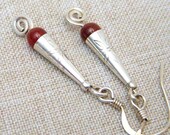 Earrings, Carnelian, Sterling Silver Etched Cone E158b