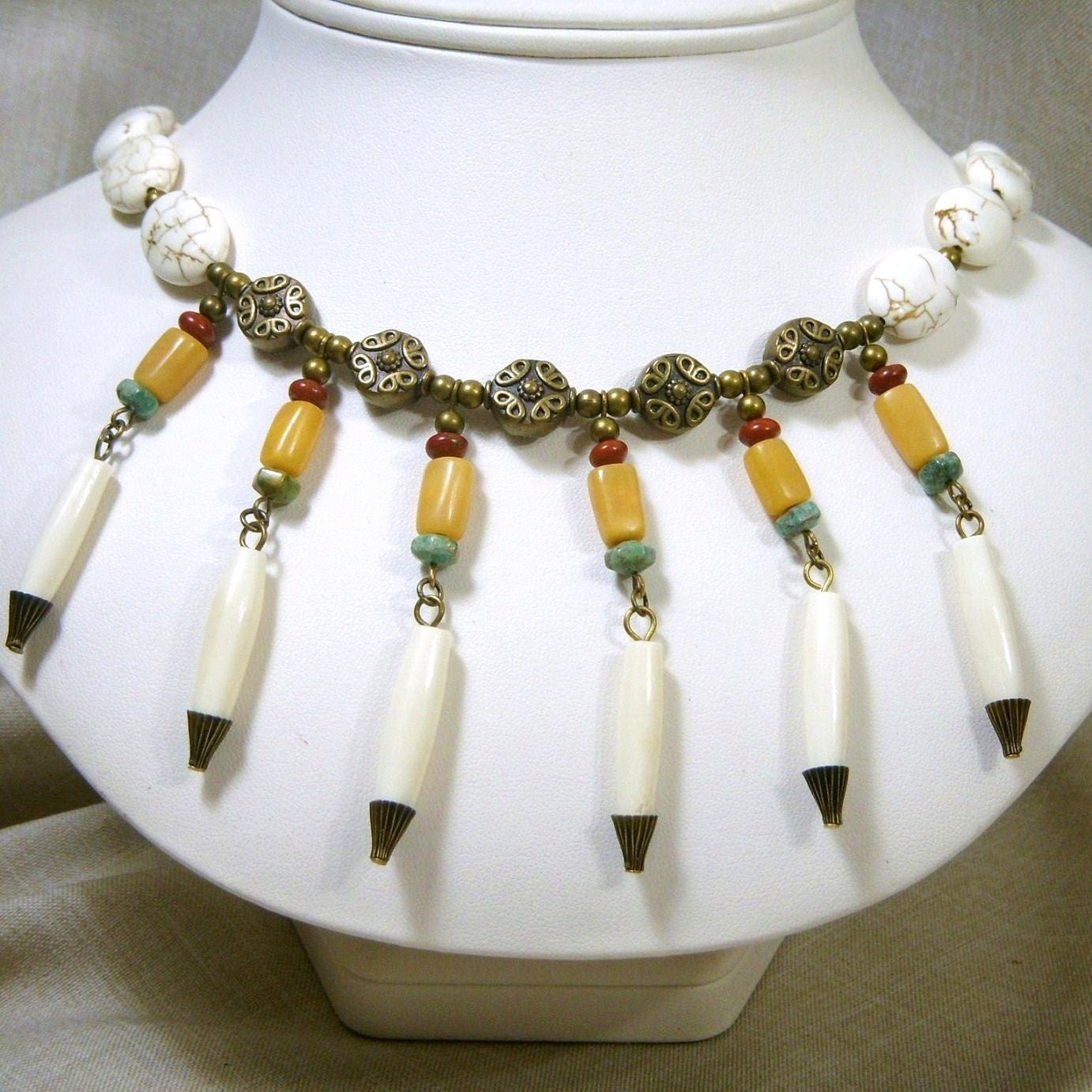 Necklace, Bohemian Gypsy, Jasper  Turquoise  Bib  N351