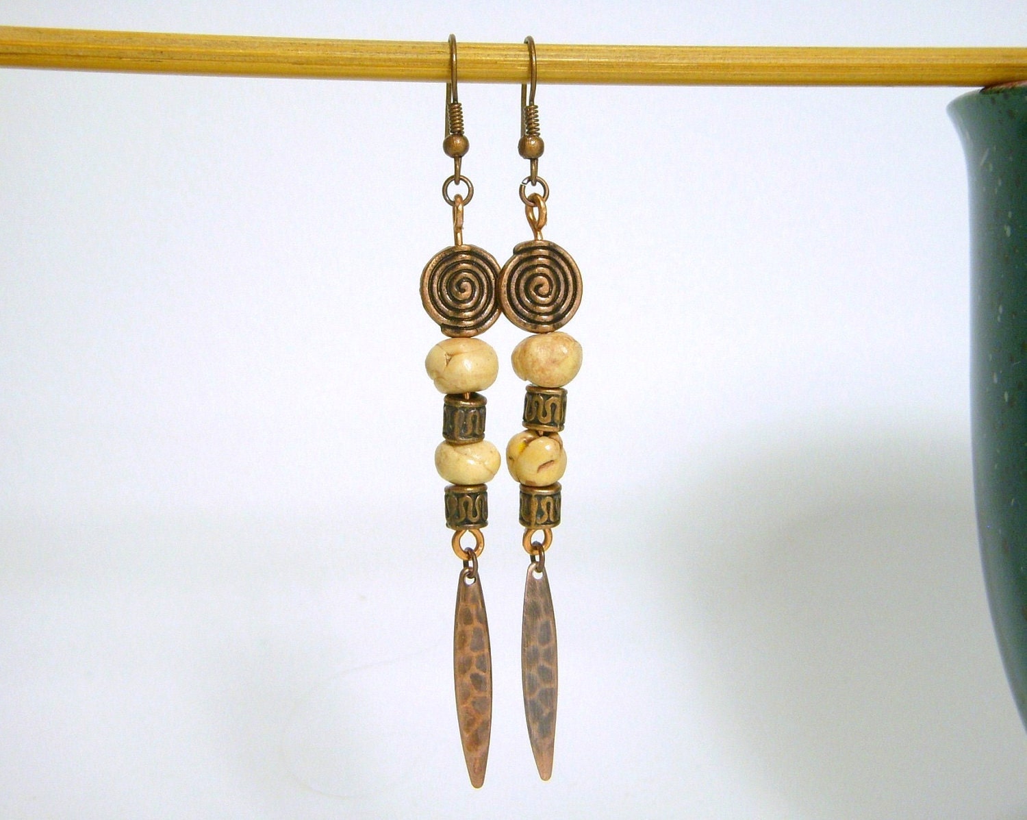 Earrings, Aztec, Copper, Long Bohemian, Gypsy E457