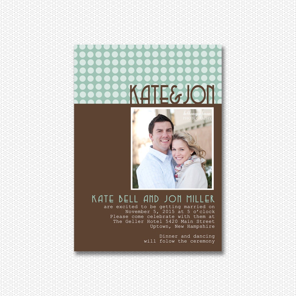 Teal Bubbles with engagement photos, Printable Wedding Invitation