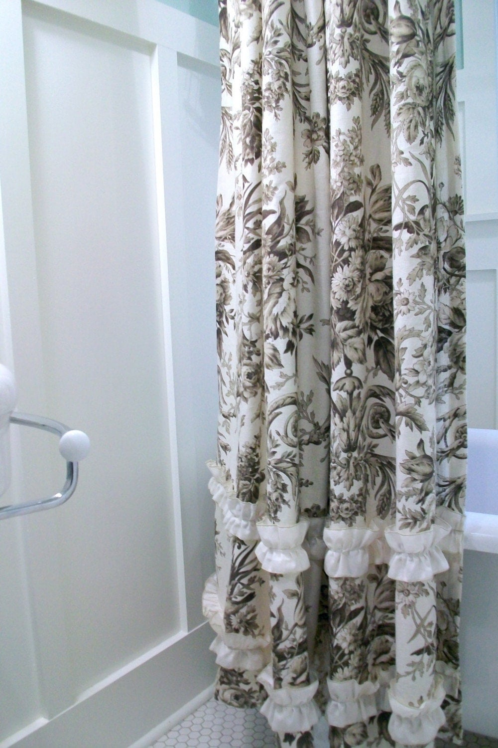 Linen Toile Shower Curtain by MySwallowsNest on Etsy