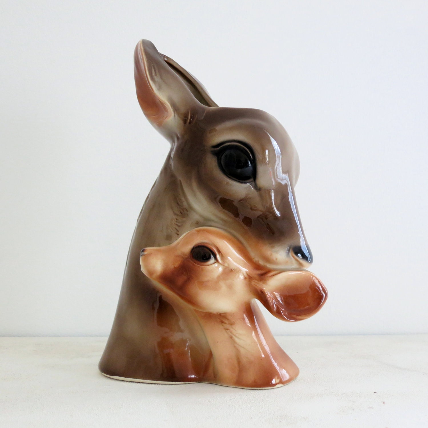 Vintage Antique Mid Century Royal Copley Deer Doe and Fawn Planter Statue Vase