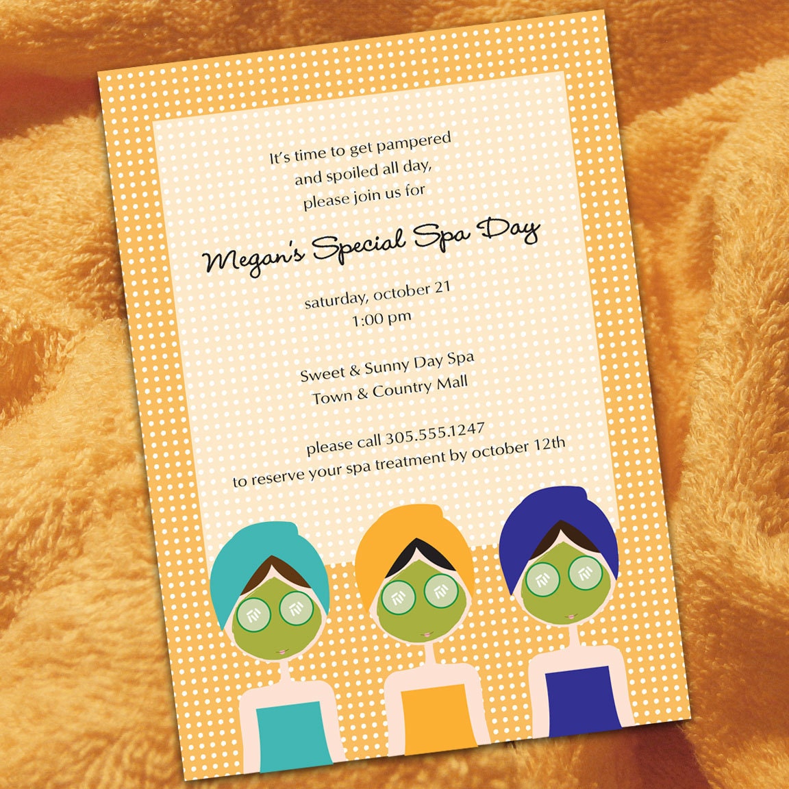 PERSONALIZED Spa Birthday Party Invitation (Digital File)