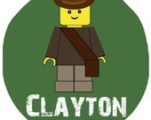 Personalized Block Inspired Action Figure (Indiana Jones) - Baby Bodysuit or Toddler Tee - Available in various colors and sizes