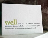 letterpress card. get well soon. definition
