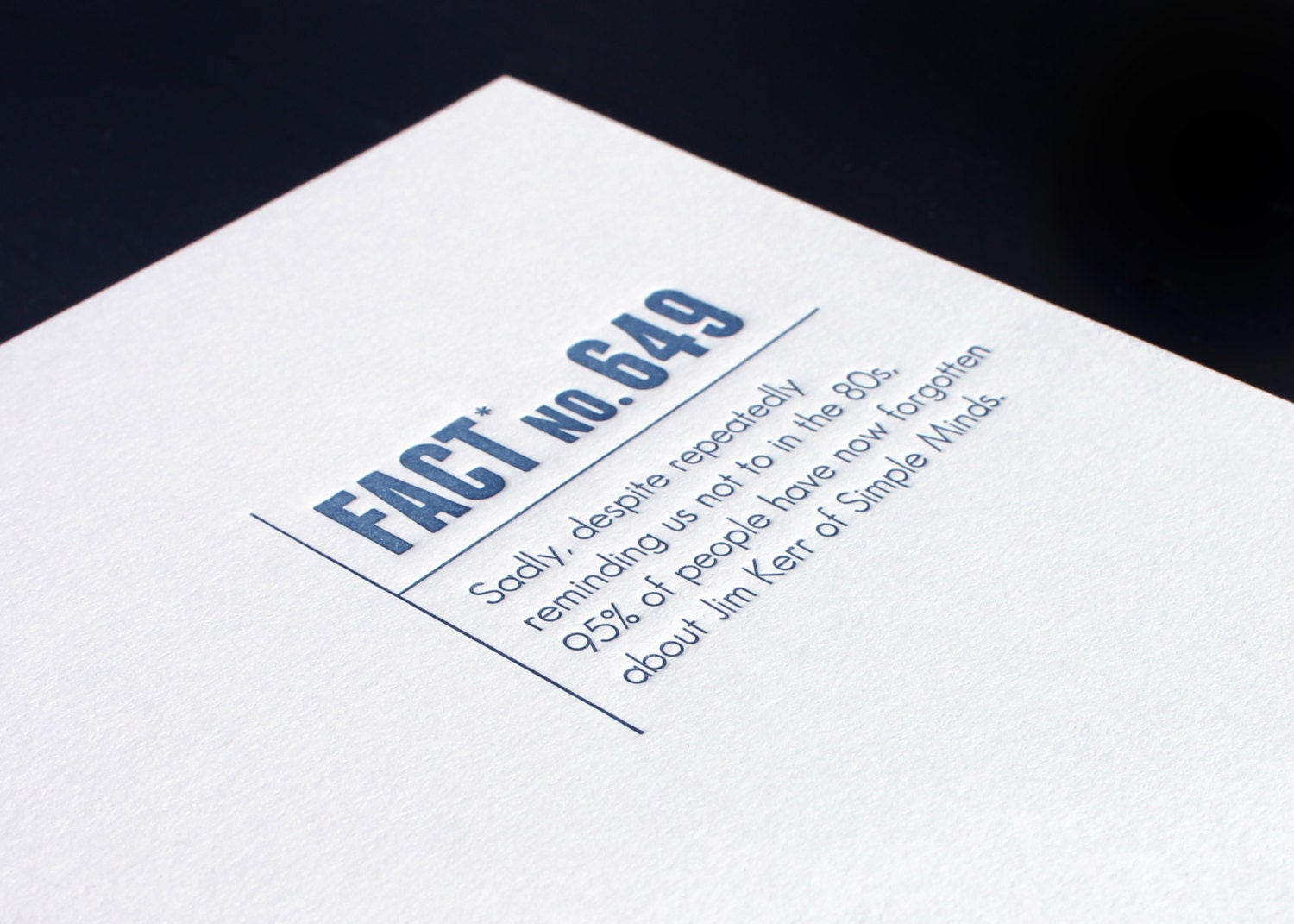 Made Up Stats Jim Kerr. Letterpress Card