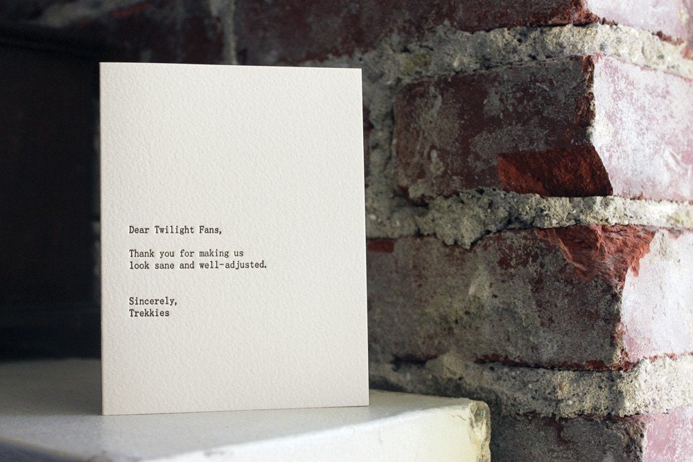 dear twilight fans, letterpress card