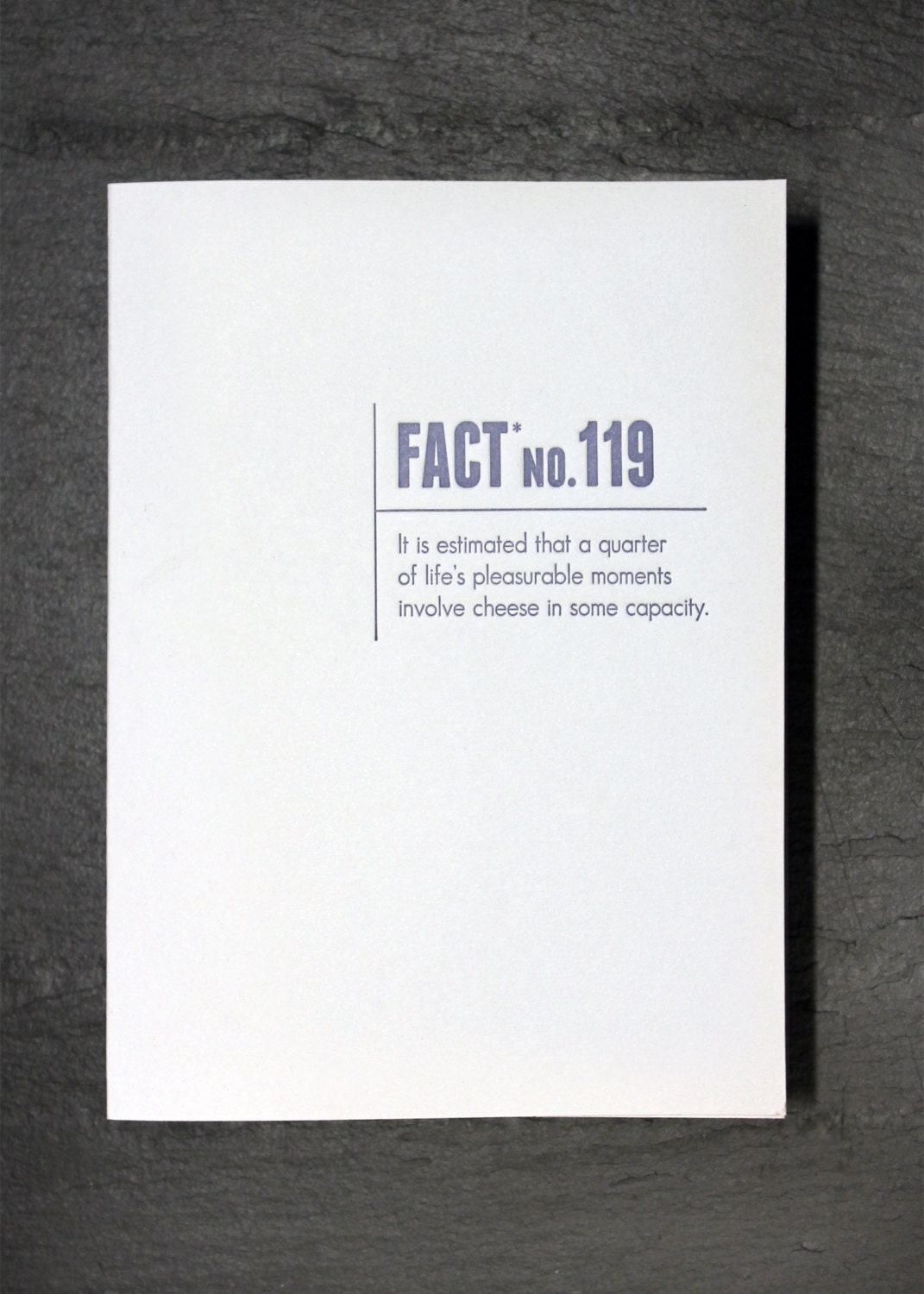 Made Up Stats Cheese. Letterpress Card